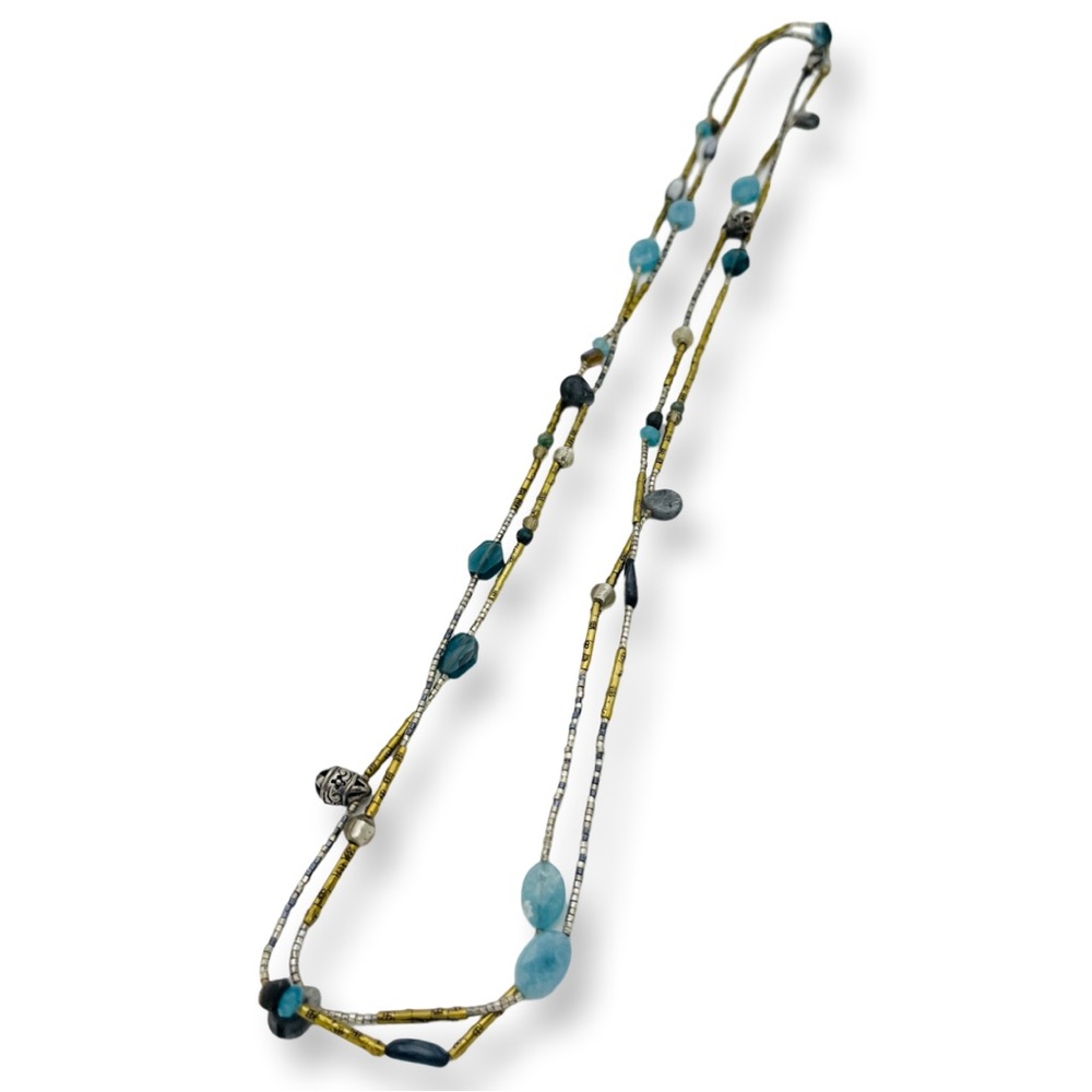 N2461 Silpada Retired Blue Gray Necklace sterling silver gold tube larimar gem